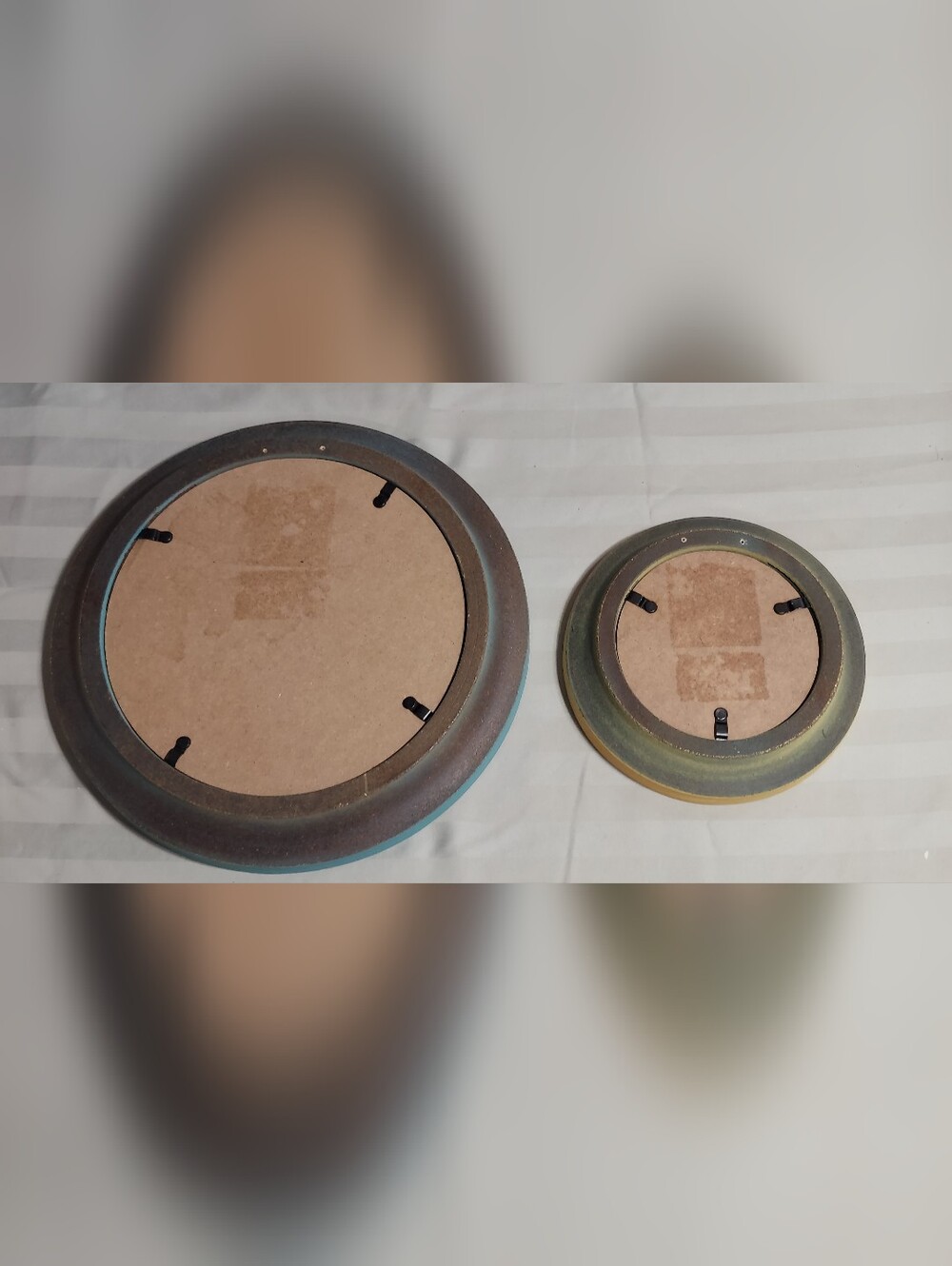 Hobby Lobby Rustic Round Wall Mirrors Set 2 - Distressed Turquoise & Yellow - Picture 2 of 2